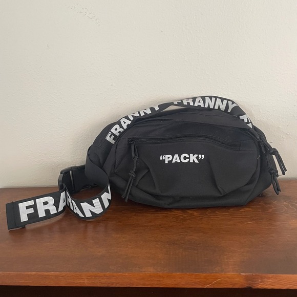 FRANNY "PACK" Fanny Pack Waist Bag Crossbody Black White zipper pockets pouch - Picture 2 of 7